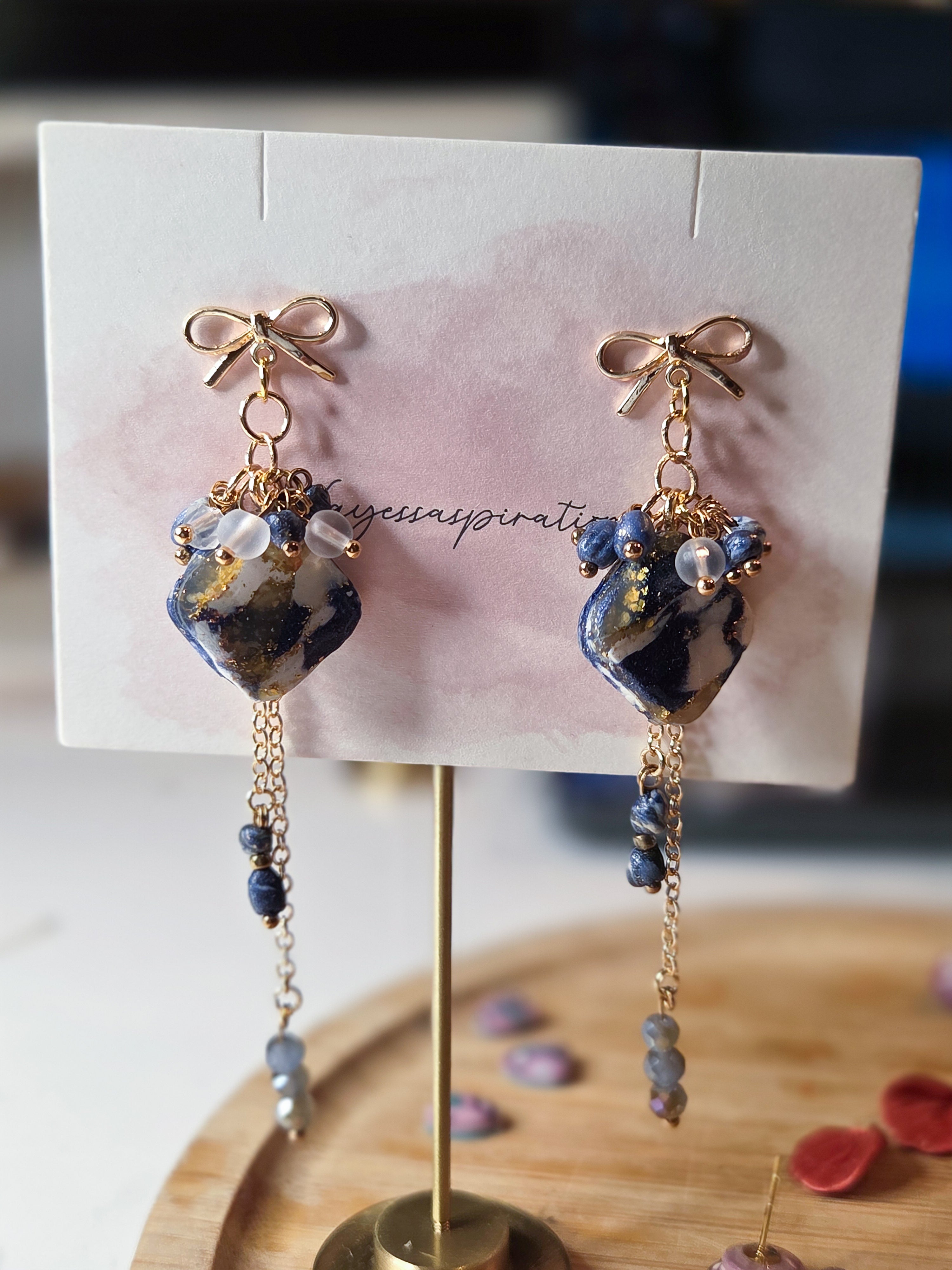 Midnight Ribbon Drop Earrings (accept Pre Order after CNY)